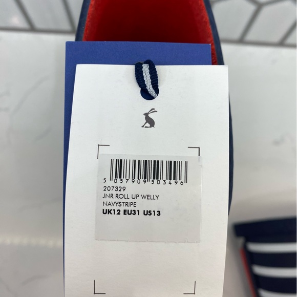 Joules Junior Roll Up Wellies - Navy Stripe Sz 13C - Rubber Rainboots Girls 13 - Picture 9 of 9